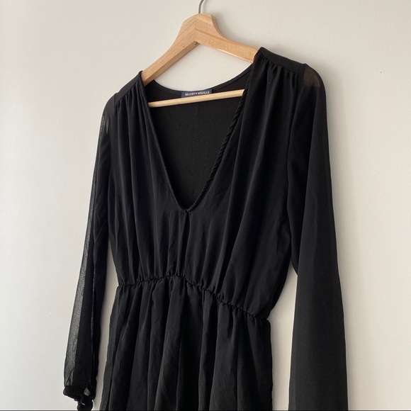 Brandy Melville Gathered Waist Long Sleeve Top Size S Black - Picture 2 of 6